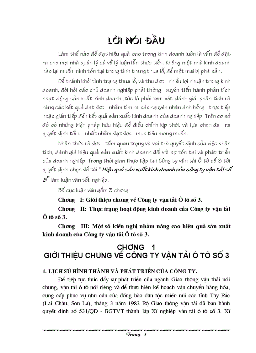 Hiệu quả sản xuất kinh doanh của công ty vận tảI số 3