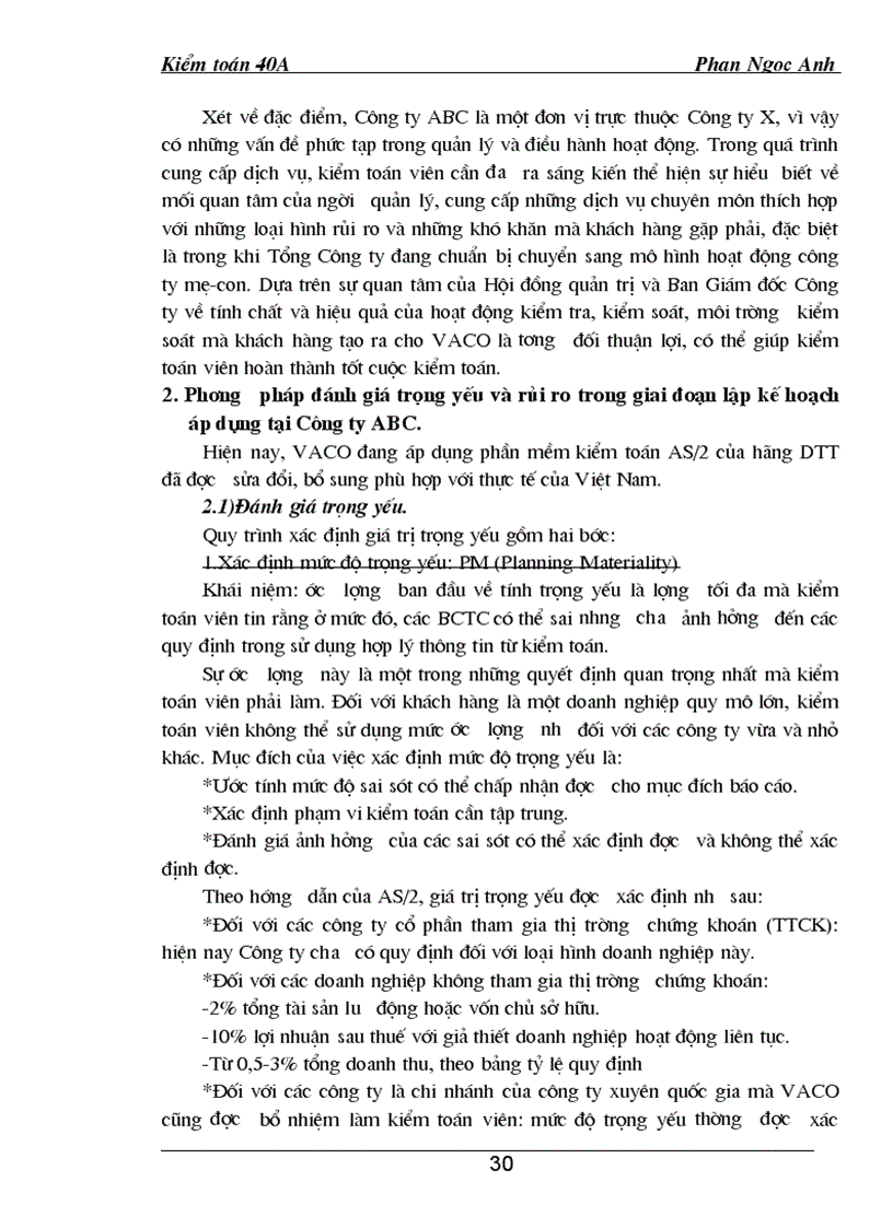 image for page Hoàn thiện quy trình đánh giá trọng yếu và rủi ro trong giai đoạn lập kế hoạch kiểm toán BCTC tại Công ty Kiểm toán Việt Nam