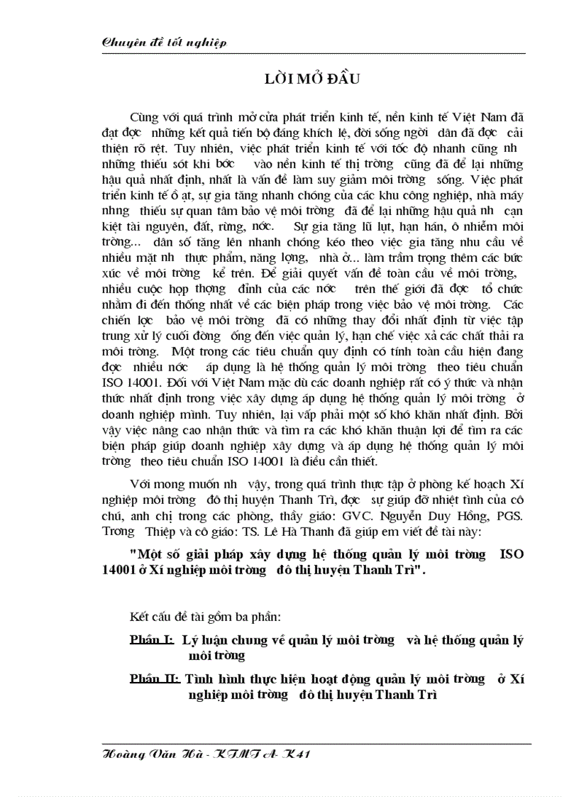 image for page Một số giải pháp xây dựng hệ thống quản lý môi trường ISO 14001 ở Xí nghiệp môi trường đô thị huyện Thanh Trì
