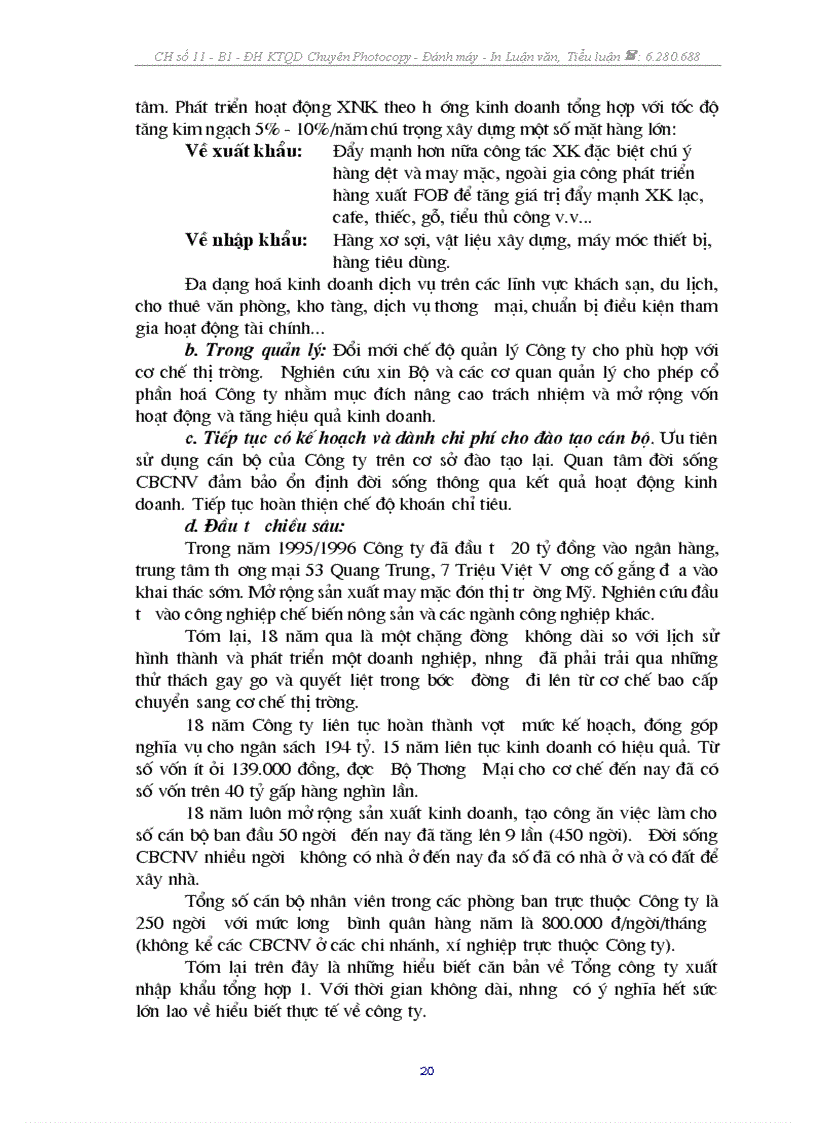 image for page Báo cáo tổng hợp hoạt động của công ty xuất nhập khẩu tổng hợp I