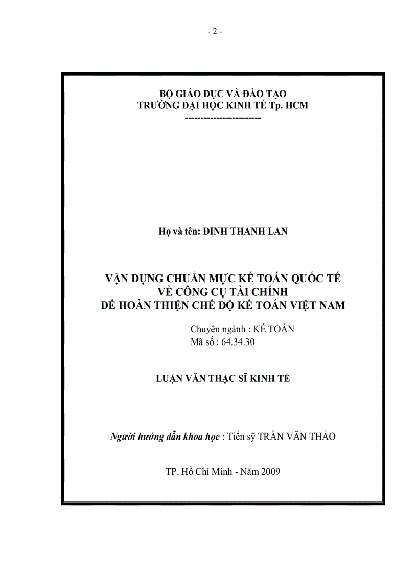 Vận dụng chuẩn mực kế toán quốc tế về công cụ tài chính để hoàn thiện chế độ kế toán Việt Nam