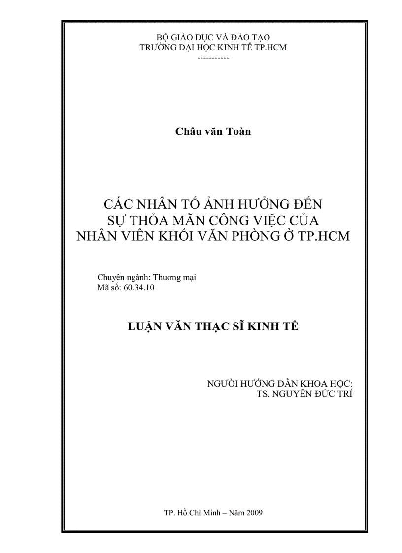 image for page Các nhân tố ảnh hưởng đến sự thỏa mãn công việc của nhân viên khối văn phòng ở Tp HCM