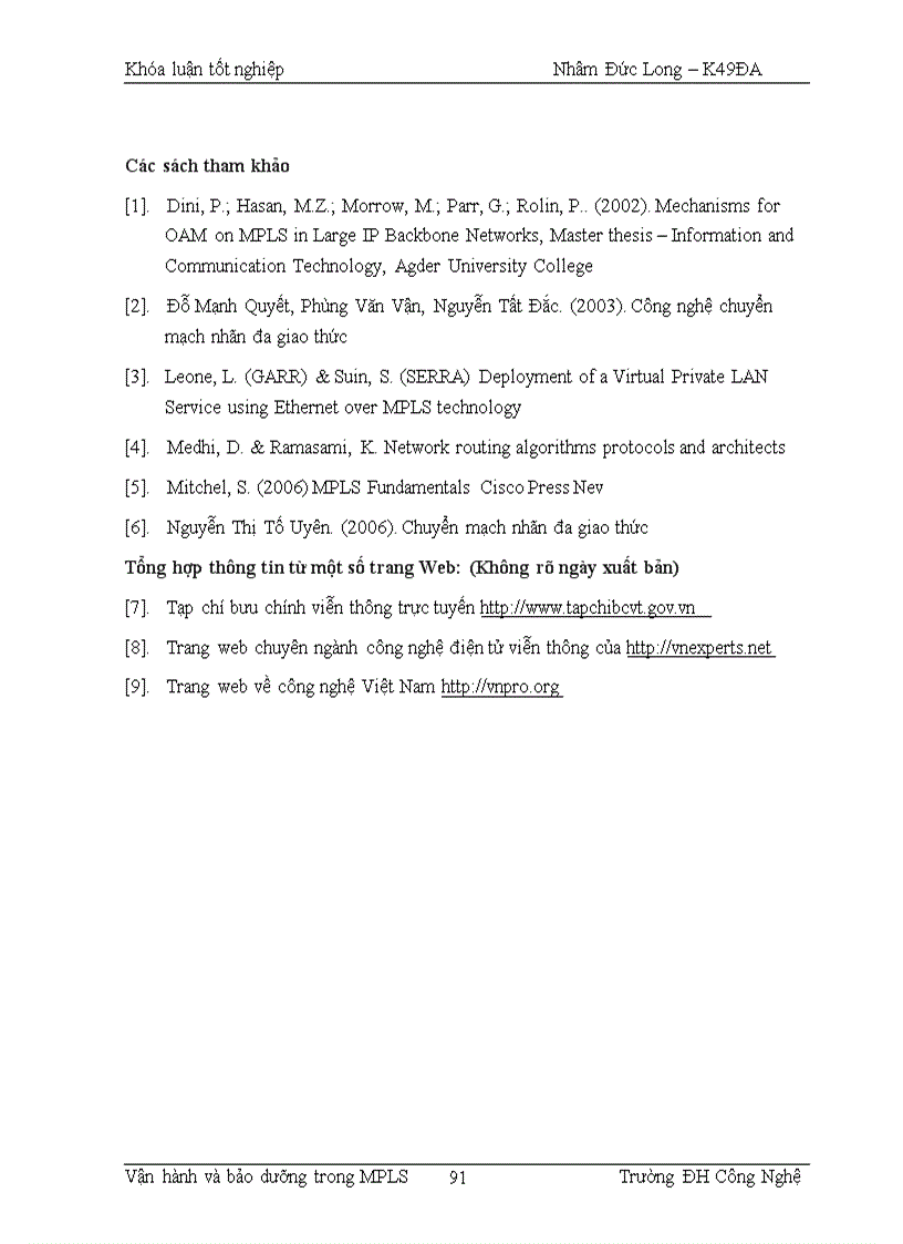 image for page Vận hành và bảo dưỡng trong MPLS