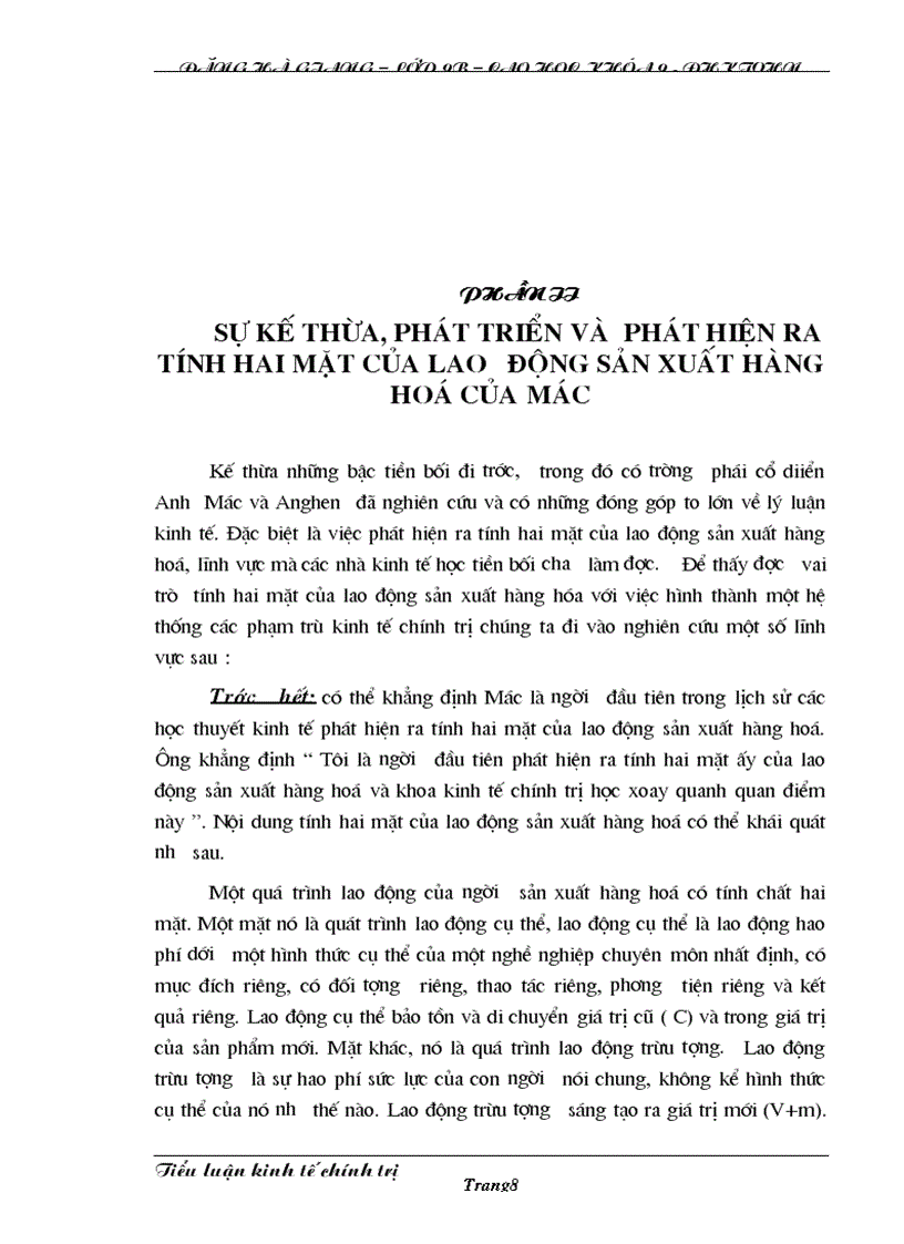 image for page Phân tích quan điểm của mác tôi là người đầu tiên phát hiện ra tính hai mặt của lao động sản xuất hàng hoá và khoa kinh tế chính trị xoay quanh vấn đề này
