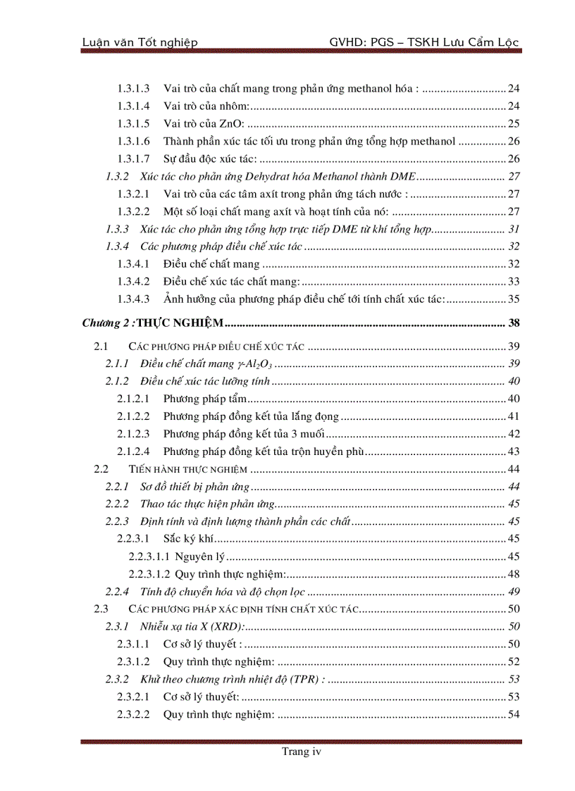 image for page Tổng Hợp DiMethyl Ete Từ Khí Tổng Hợp Trên Xúc Tác chat mang Al2O3