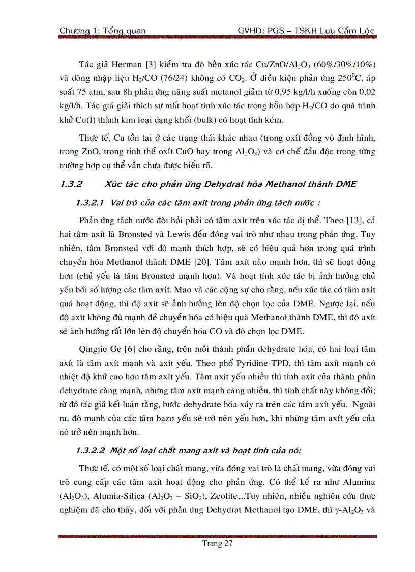 image for page Tổng Hợp DiMethyl Ete Từ Khí Tổng Hợp Trên Xúc Tác chat mang Al2O3