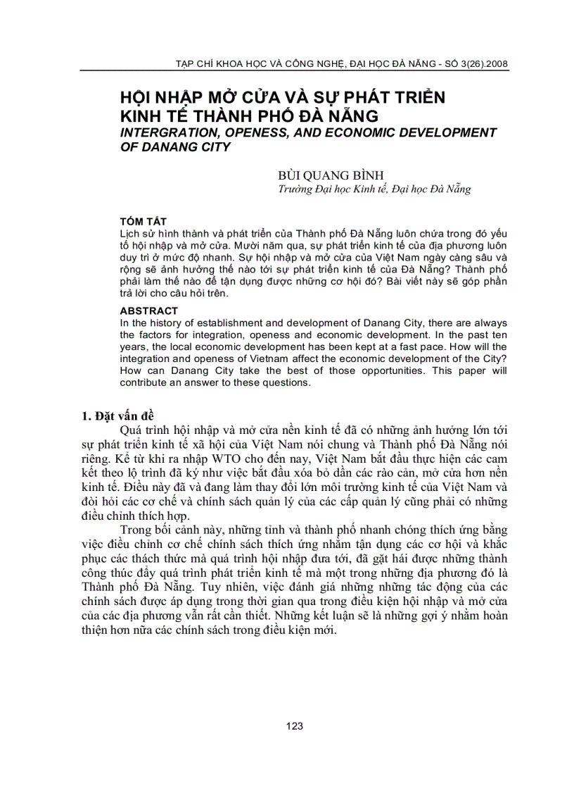 image for page Hội nhập mở cửa và sự phát triển kinh tế thành phố đà nẵng