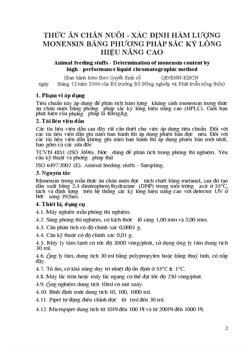 image for page Thức ăn chăn nuôi Xác định hàm lượng monensin bằng phương pháp sắc ký lỏng hiệu năng cao