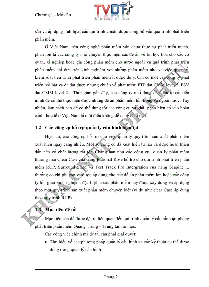 image for page Quản lý cấu hình phần mềm tại phòng phát triển phần mềm Quang Trung trung tâm tin học