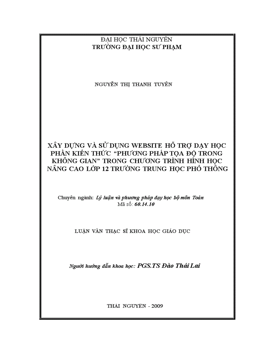 image for page Xây dựng và sử dụng website hỗ trợ dạy học phần kiến thức phương pháp tọa độ trong không gian trong chương trình hình học nâng cao lớp 12 trường trung học phổ thông