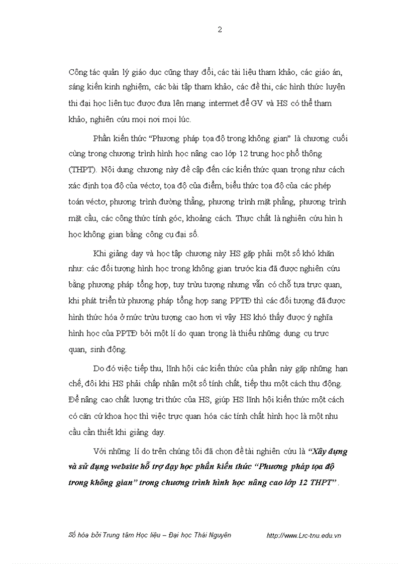 image for page Xây dựng và sử dụng website hỗ trợ dạy học phần kiến thức phương pháp tọa độ trong không gian trong chương trình hình học nâng cao lớp 12 trường trung học phổ thông