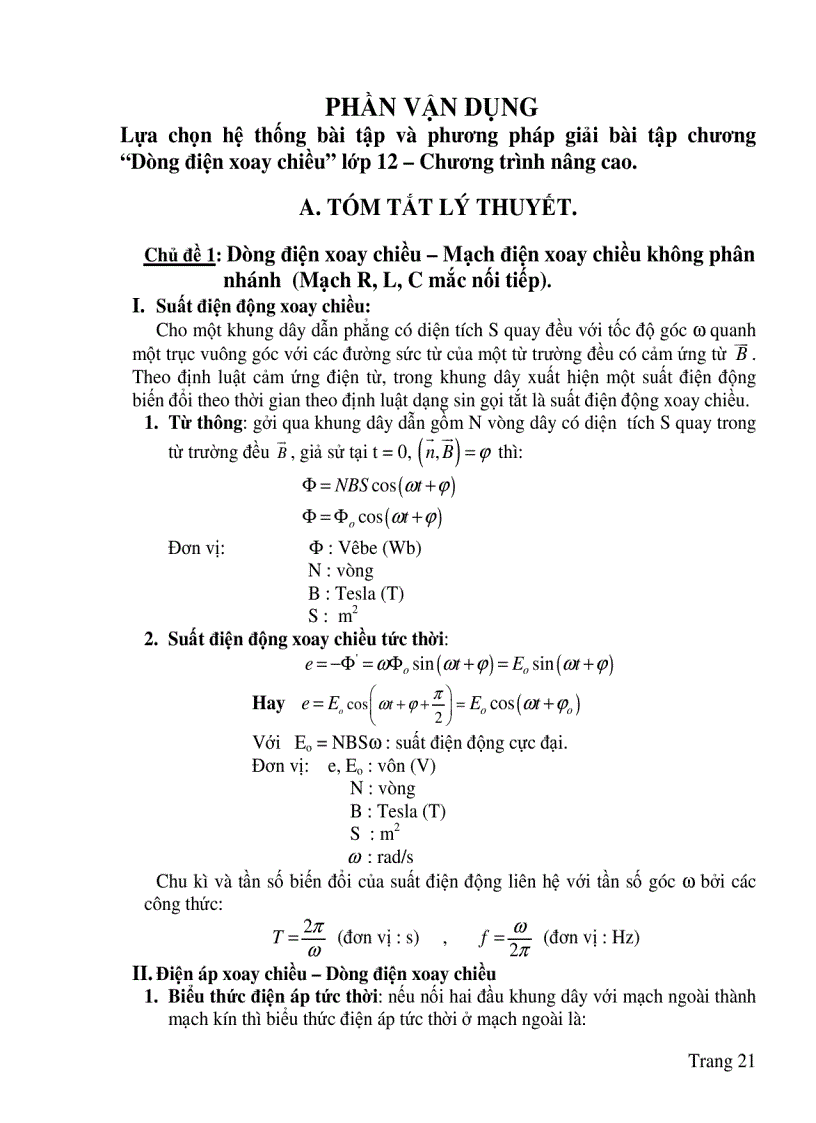 image for page Lựa chọn hệ thống bài tập hướng dẫn giải và giải bài tập vật lý Chương Dòng điện xoay chiều Lớp 12 Chương trình nâng cao