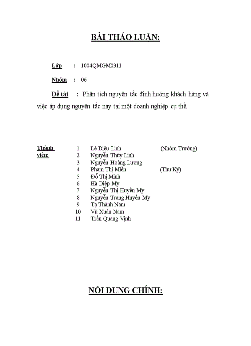 image for page Phân tích nguyên tắc định hướng khách hàng và việc áp dụng nguyên tắc này tại một doanh nghiệp cụ thể