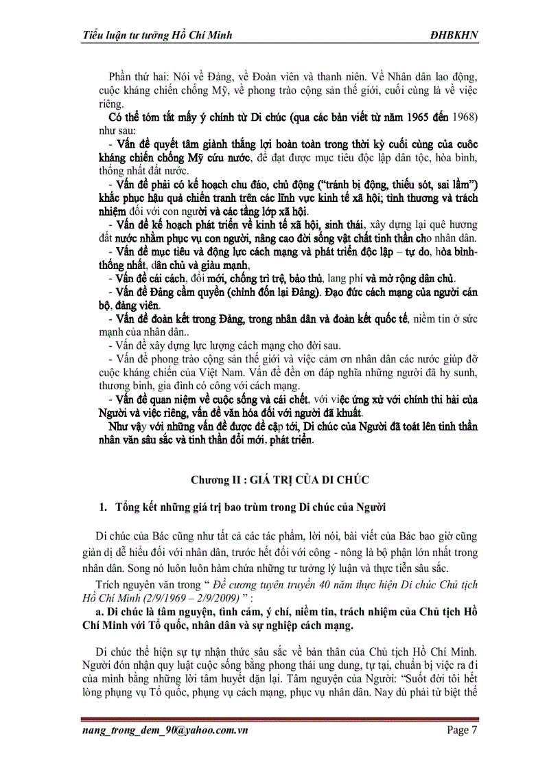 image for page Tiểu luận Nội dung và giá trị Di chúc của Hồ Chí Minh