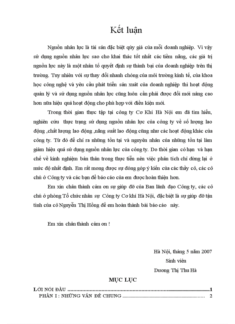 image for page Phân tích thực trạng nhằm nâng cao hiệu quả sử dụng nguồn nhân lực tại công ty TNHHNN một thành viên Cơ Khí Hà Nội
