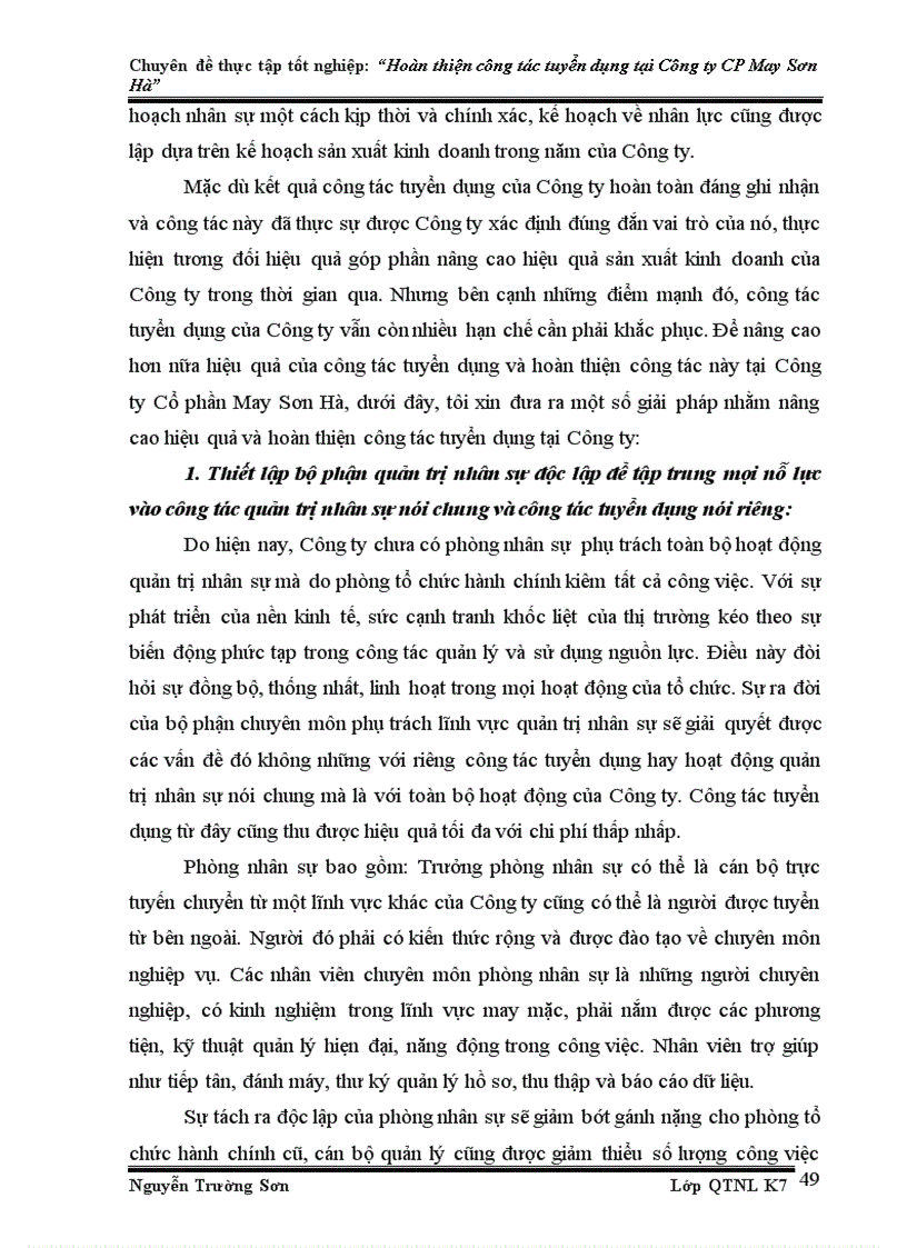 image for page Hoàn thiện công tác tuyển dụng nhân sự tại Công ty Cổ phần May Sơn Hà