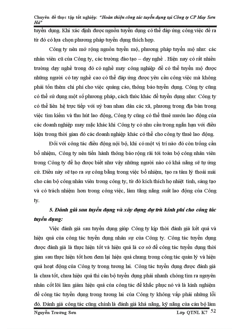 image for page Hoàn thiện công tác tuyển dụng nhân sự tại Công ty Cổ phần May Sơn Hà