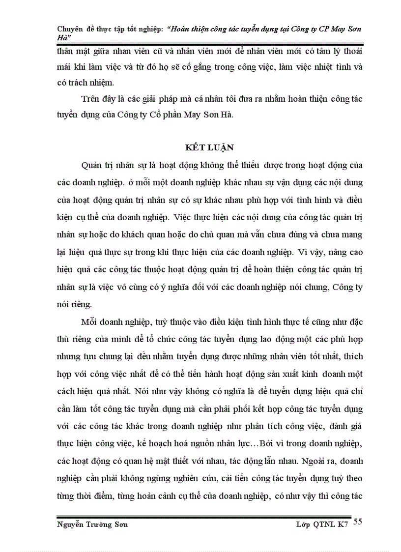 image for page Hoàn thiện công tác tuyển dụng nhân sự tại Công ty Cổ phần May Sơn Hà