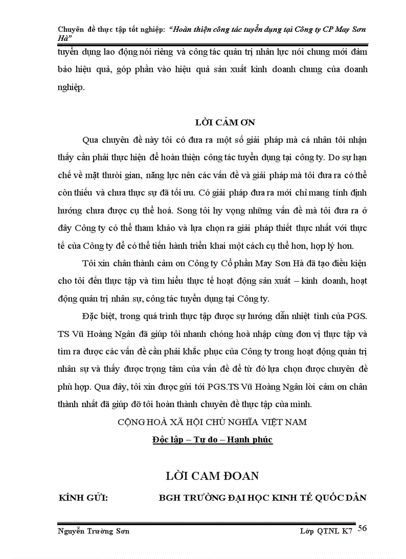 image for page Hoàn thiện công tác tuyển dụng nhân sự tại Công ty Cổ phần May Sơn Hà