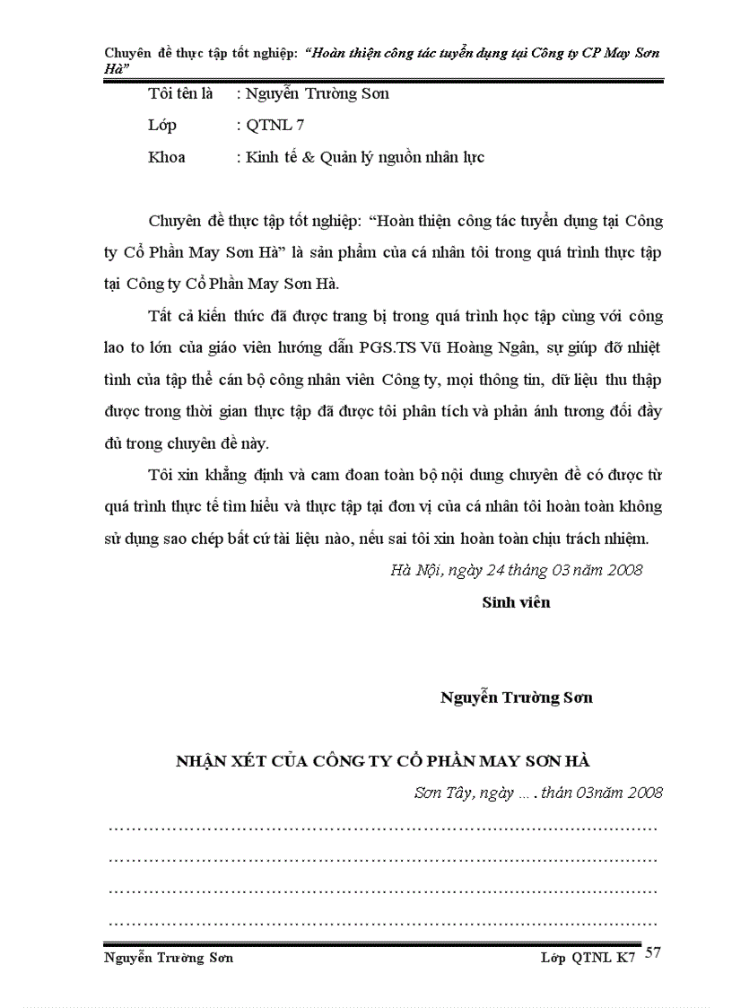 image for page Hoàn thiện công tác tuyển dụng nhân sự tại Công ty Cổ phần May Sơn Hà