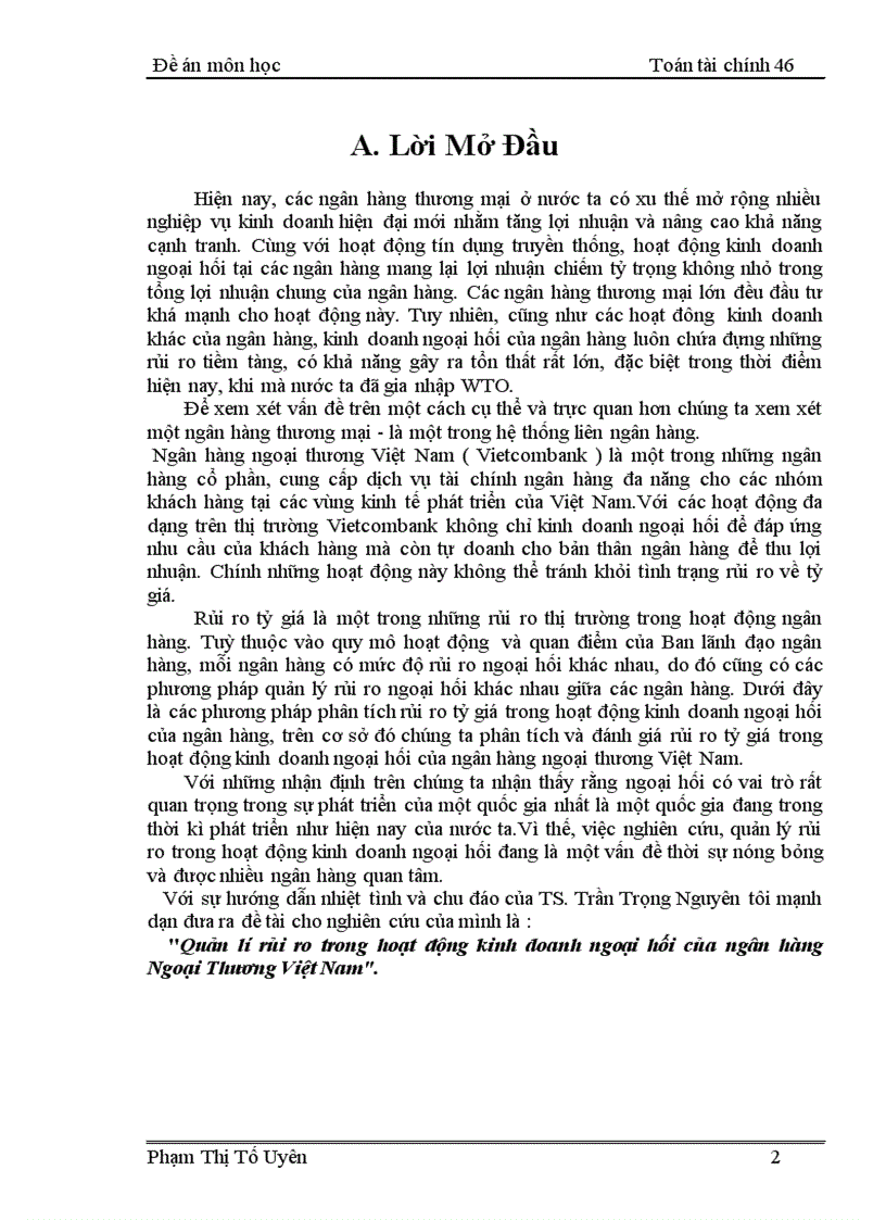 image for page Quản lí rủi ro trong hoạt động kinh doanh ngoại hối của ngân hàng Ngoại Thương Việt Nam