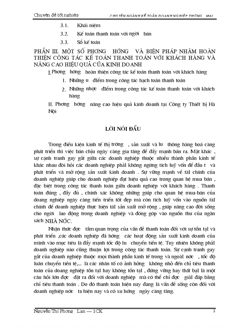 Tổ chức công tác thanh toán với khách hàng và các phương hướng hoàn thiện công tác thanh toán nâng cao hiệu quả kinh doanh tạI công ty thiết bị hà nội