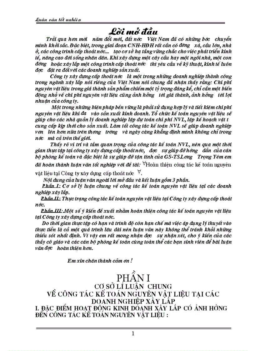 image for page Hoàn thiện công tác kế toán nguyên vật liệu tại Công ty xây dựng cấp thoát nước