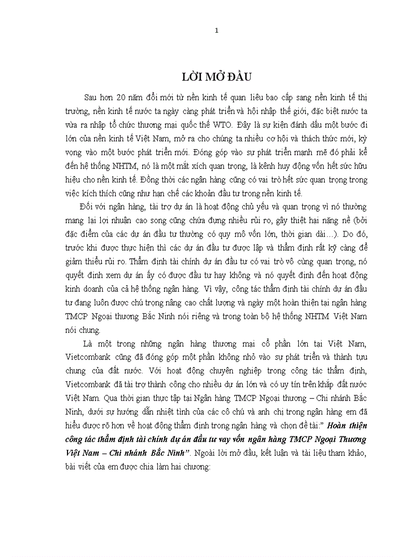 image for page Hoàn thiện công tác thẩm định tài chính dự án đầu tư vay vốn ngân hàng TMCP Ngoại Thương Việt Nam Chi nhánh Bắc Ninh