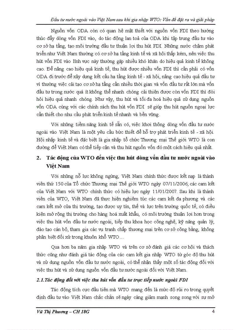 Đầu tư nước ngoài tại Việt Nam sau khi gia nhập WTO Vấn đề đặt ra và giải phá