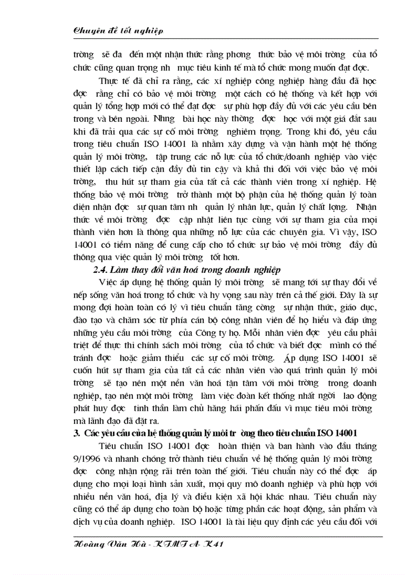 image for page Thực trạng và giải pháp xây dựng hệ thống quản lý môi trường theo tiêu chuẩn ISO 14001 ở Công ty May Đức Giang