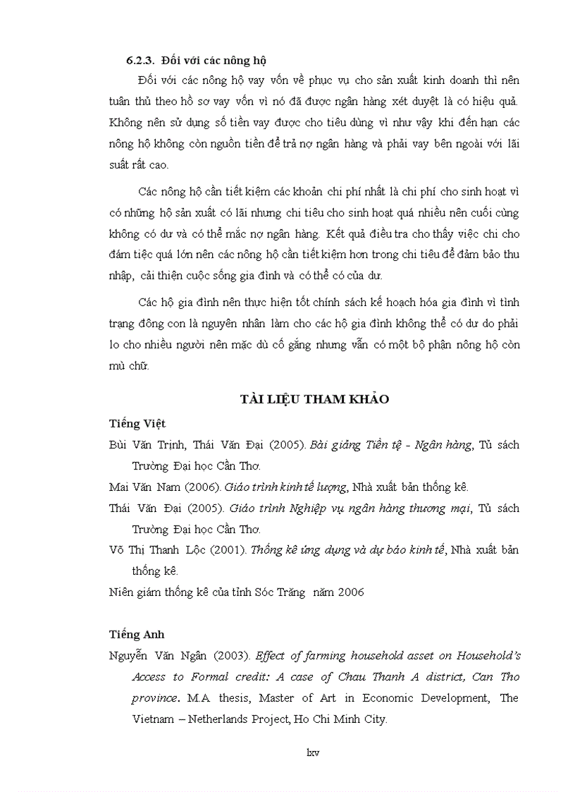 image for page Phân tích các yếu tố ảnh hưởng đến việc tiếp cận tín dụng chính thức và hiệu quả sử dụng vốn vay của nông hộ ở huyện kế sách tỉnh sóc trăng