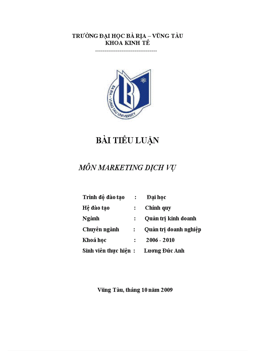 image for page Tiểu luận môn Marketing dịch vụ