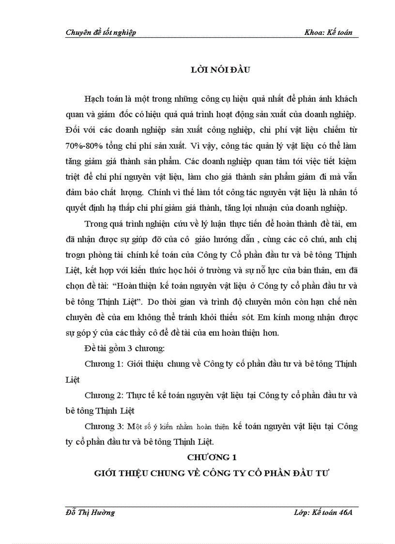 image for page Hoàn thiện kế toán nguyên vật liệu ở Công ty cổ phần đầu tư và bê tông Thịnh Liệt