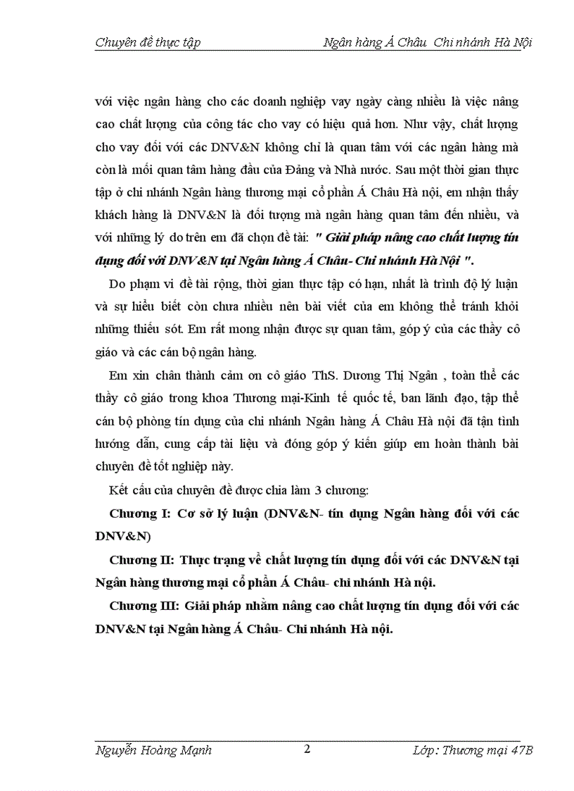 image for page Giải pháp nâng cao chất lượng tín dụng đối với DNV N tại Ngân hàng Á Châu Chi nhánh Hà Nội