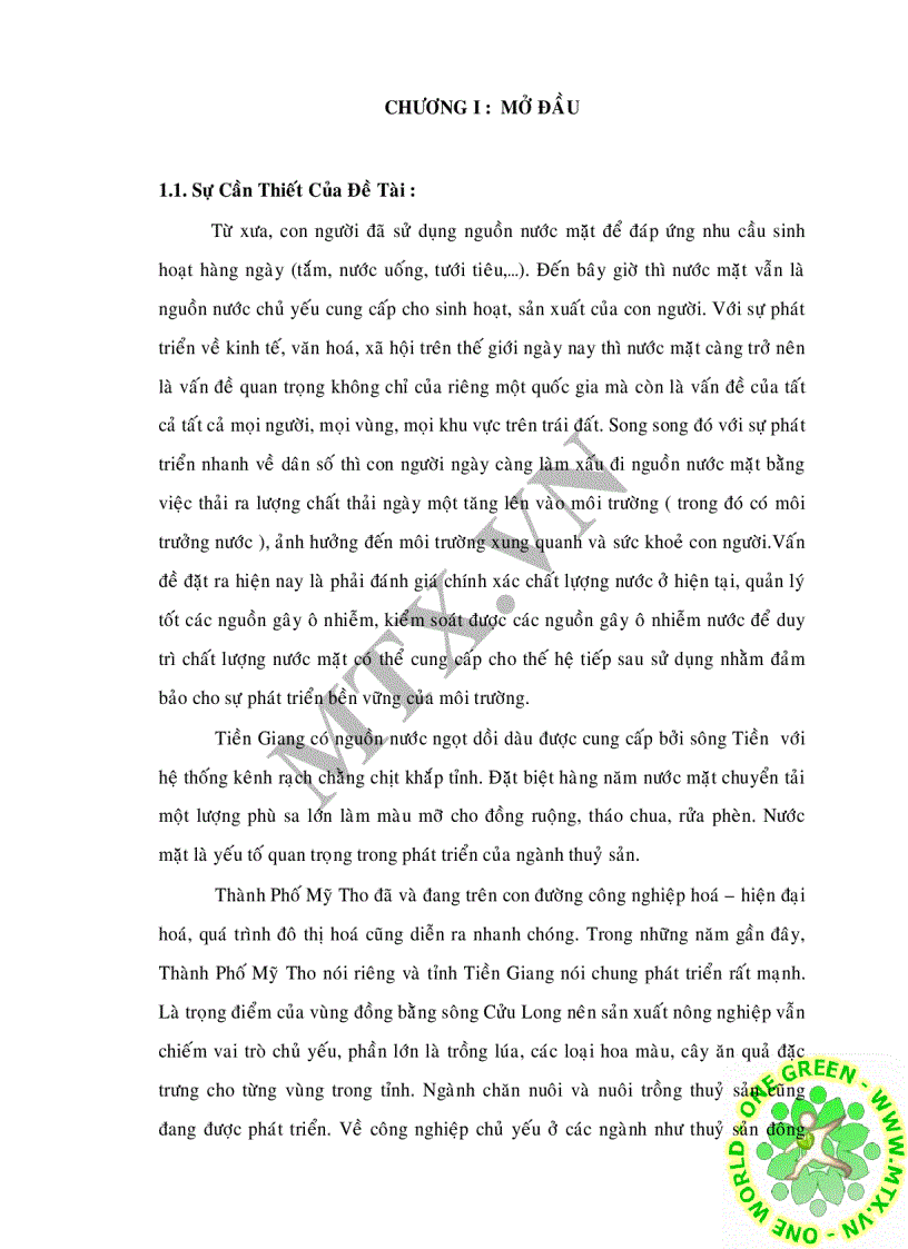 image for page Đánh giá chất lượng nước mặt sông Tiền qua đoạn thành phố Mỹ Tho