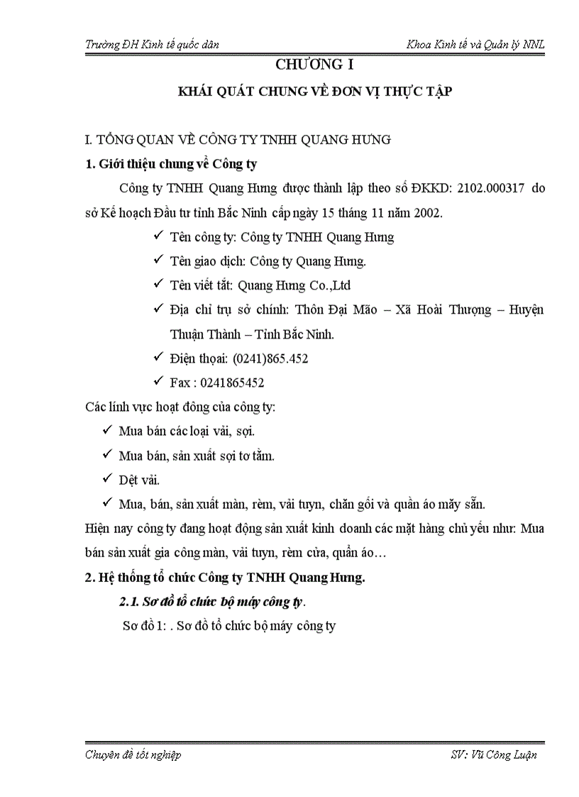 image for page Báo cáo thực tập tại Công ty TNHH Quang Hưng