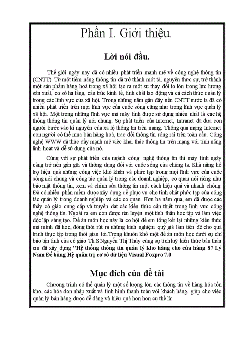 image for page Hệ thống thông tin quản lý kho hàng cho cửa hàng 87 Lý Nam Đế bằng Hệ quản trị cơ sở dữ liệu Visual Foxpro 7 0