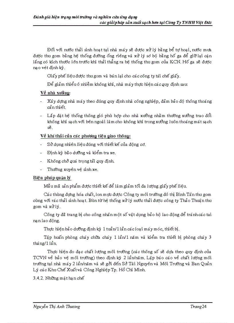 image for page Đánh giá hiện trạng môi trường và nghiên cứu ứng dụng các giải pháp sản xuất sạch hơn tại Công Ty TNHH Việt Đức