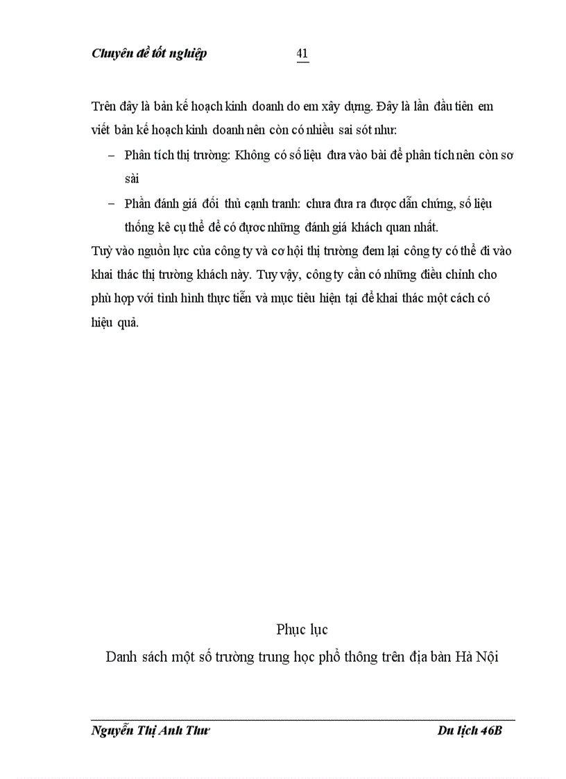 image for page Xây dựng kế hoạch kinh doanh cho chương trình du lịch đi dịp hè dành cho đối tượng khách là các giáo viên trong các trường trung học phổ thông