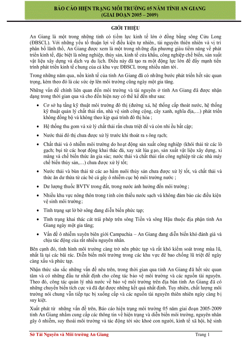 image for page Báo cáo hiện trạng môi trường 5 năm 2005 2009 tỉnh An Giang
