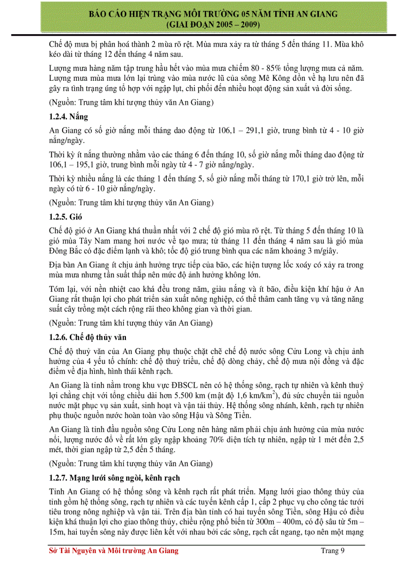 image for page Báo cáo hiện trạng môi trường 5 năm 2005 2009 tỉnh An Giang