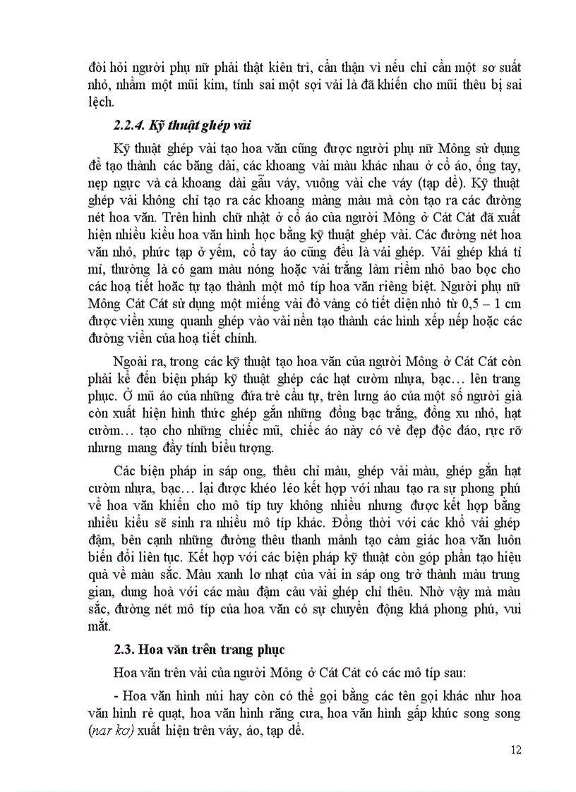 image for page Kỹ thuật tạo hình và trang trí dân gian trên trang phục của người Mông ở thôn Cát Cát huyện Sa Pa tỉnh Lào Cai