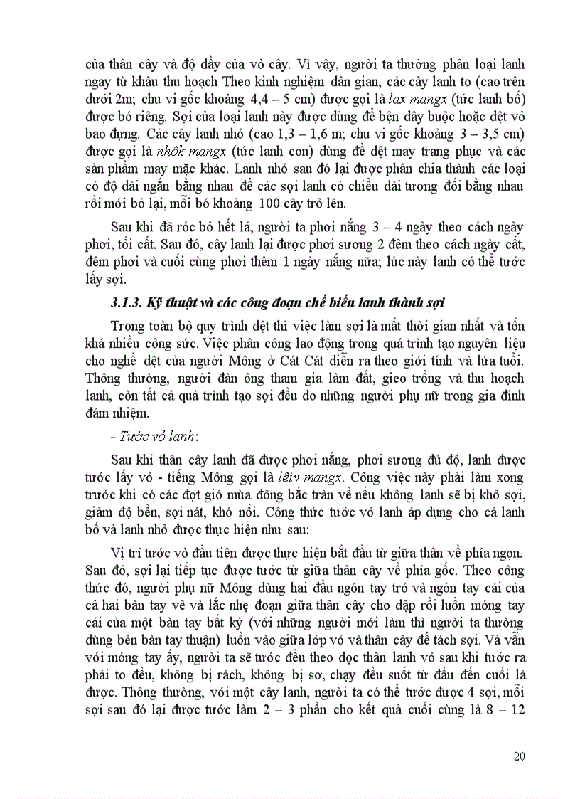image for page Cây lanh và quy trình chế biến lanh thành sợi của người Mông ở thôn Cát Cát xã San Xả Hồ huyện Sa Pa tỉnh Lào Cai