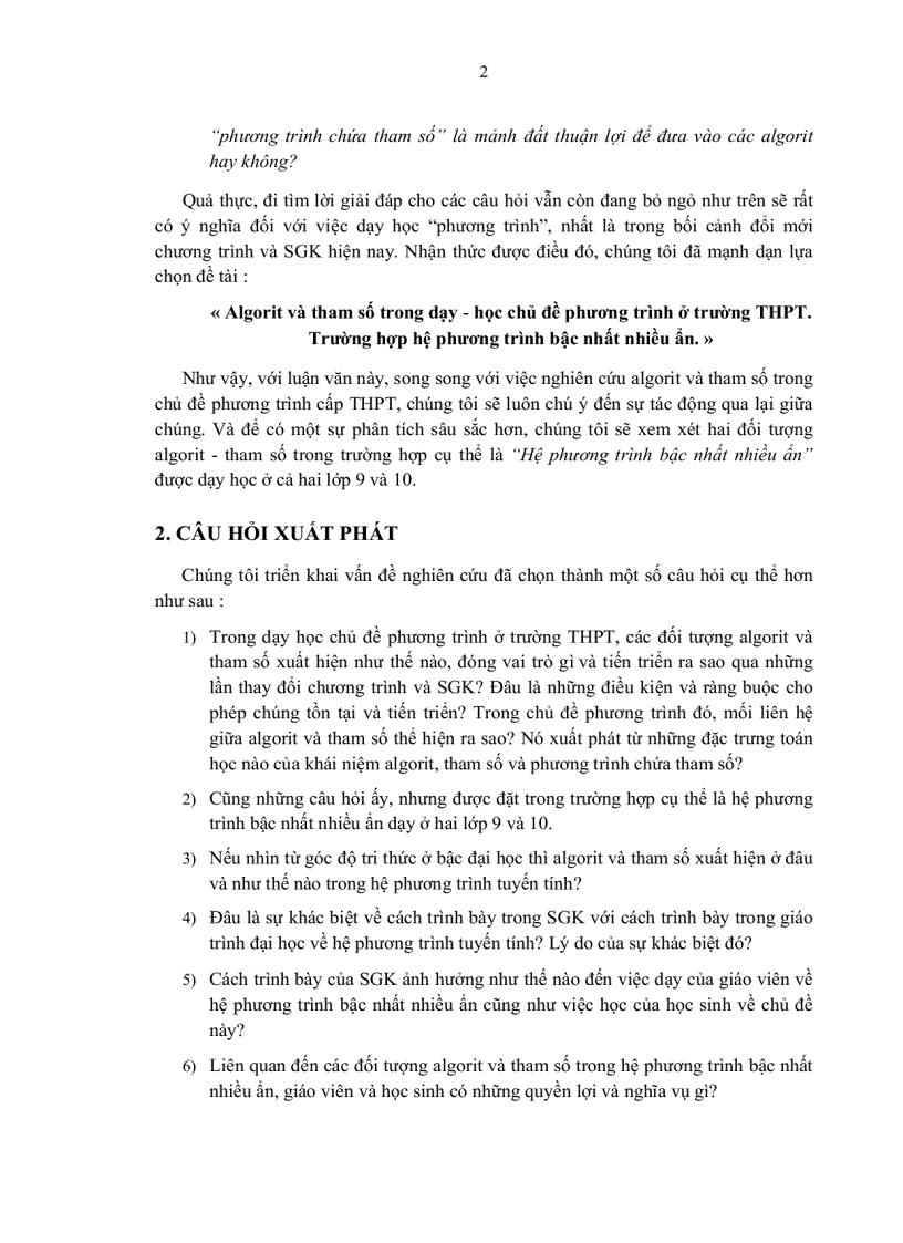 image for page Phân tích mối quan hệ thể chế với algorit và tham số trong dạy học chủ đề phương trình ở trường THPT và trong trường hợp cụ thể là Hệ phương trình bậc nhất hai ẩn