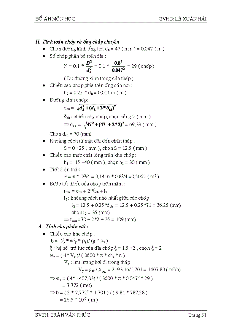 image for page Tính toán hệ thống chưng luyện liên tục để tách hỗn hợp hai cấu tử acetone nước bằng mâm chóp