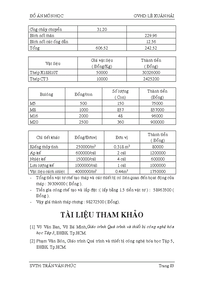 image for page Tính toán hệ thống chưng luyện liên tục để tách hỗn hợp hai cấu tử acetone nước bằng mâm chóp