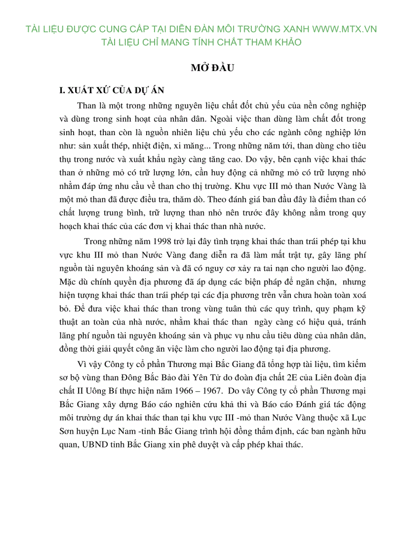 image for page Đánh giá tác động môi trường Dự án khai thác than tại khu vực III mỏ than Nước Vàng