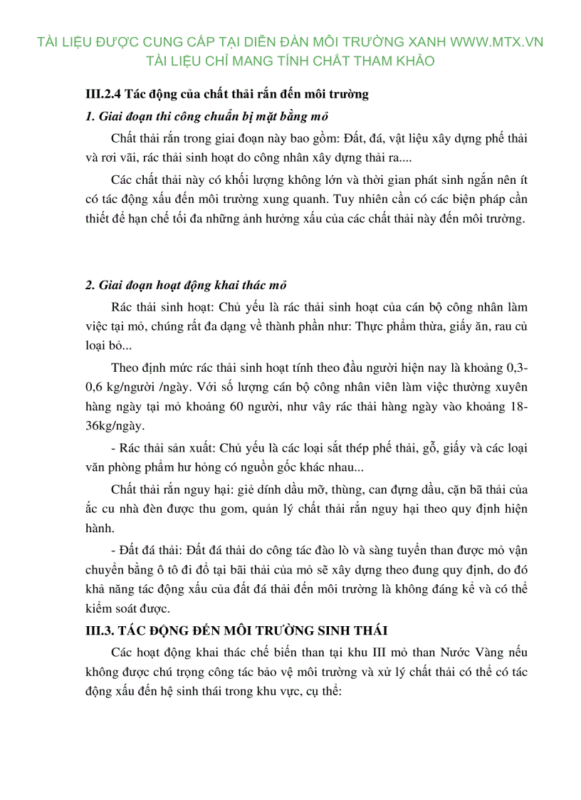 image for page Đánh giá tác động môi trường Dự án khai thác than tại khu vực III mỏ than Nước Vàng