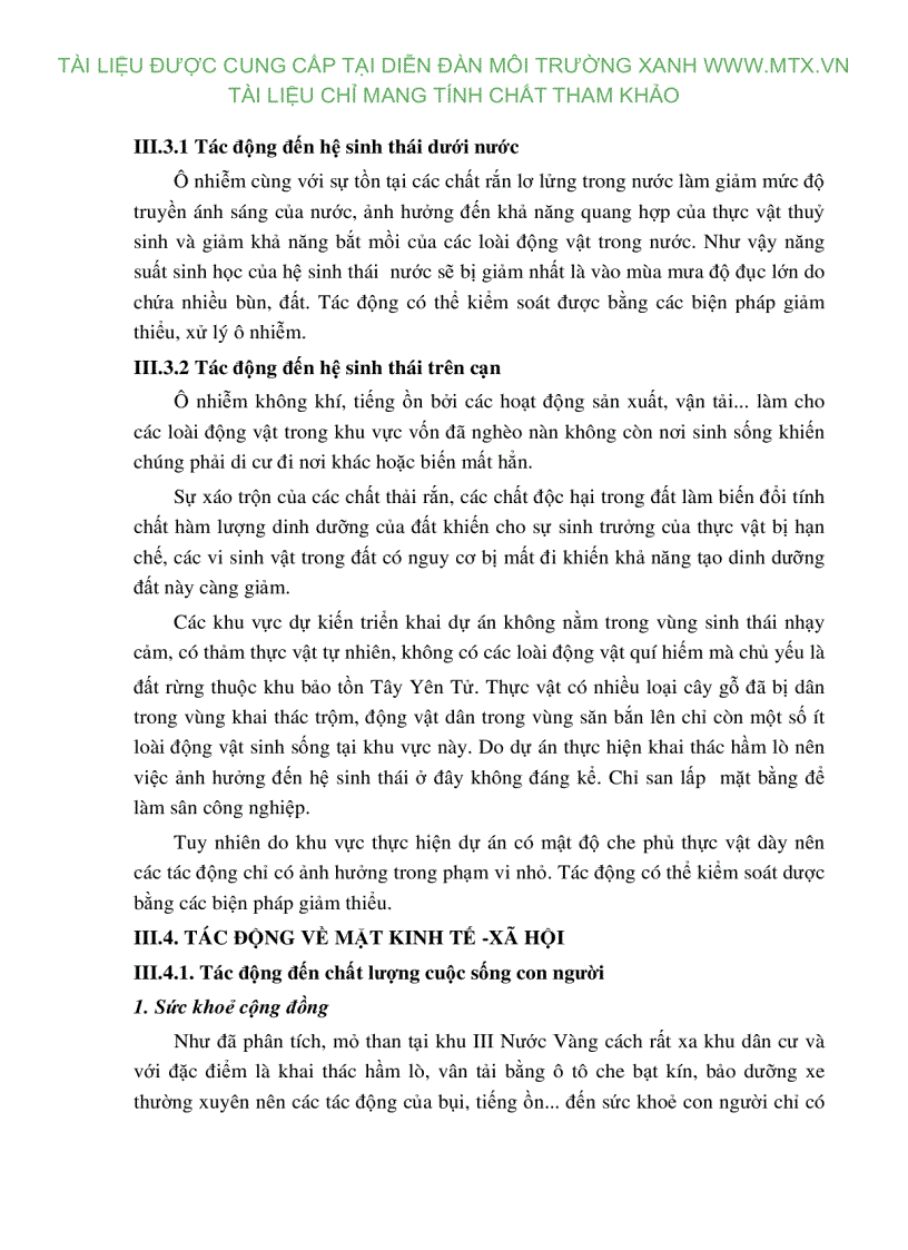 image for page Đánh giá tác động môi trường Dự án khai thác than tại khu vực III mỏ than Nước Vàng