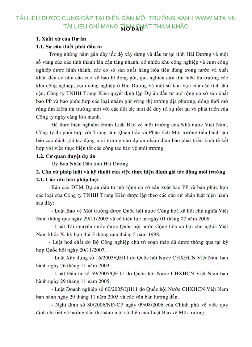 image for page Báo cáo ĐTM Dự án đầu tư mở rộng cơ sở sản xuất bao PP và bao phức hợp